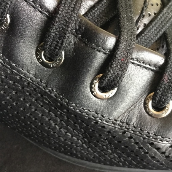 {Chanel} Leather Perforated Hi Top Sneaker Size 39 - Picture 13 of 15
